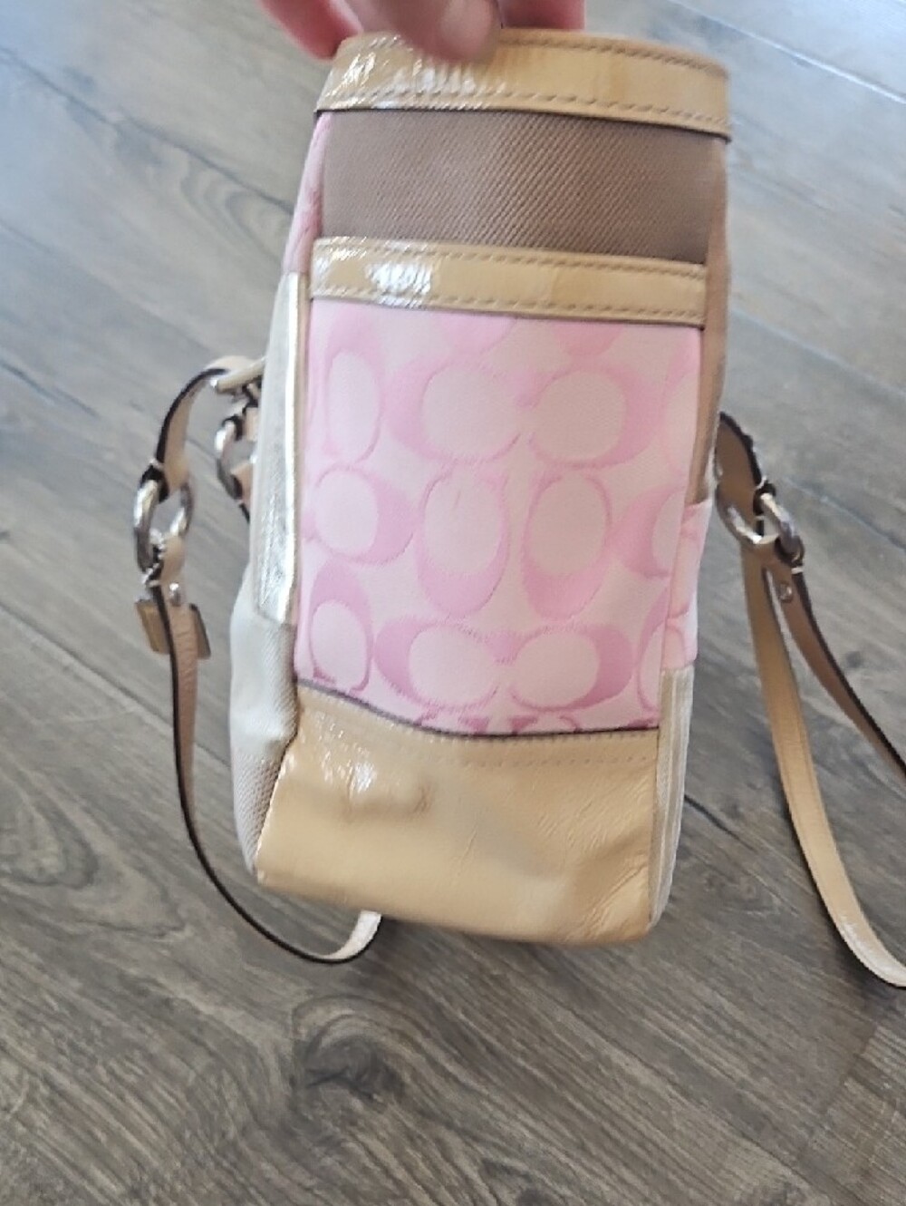 Coach Patchwork Tote in Pink and Tan with Leather Trim - Picture 5 of 6
